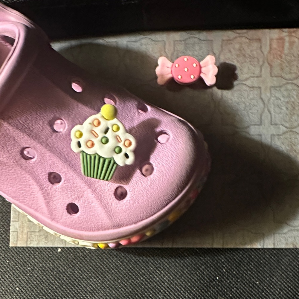 JIBBITZ. CROC CHARMS. Two food items. YUM. Baby Croc not included.